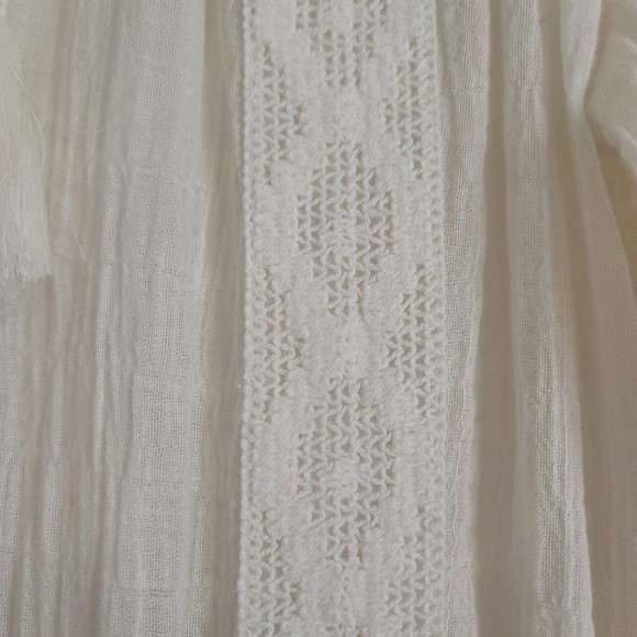 Aerie Womens Size XS White Gauze Summer Mini Dress Crochet trim Long Sleeve Boho - Picture 4 of 14